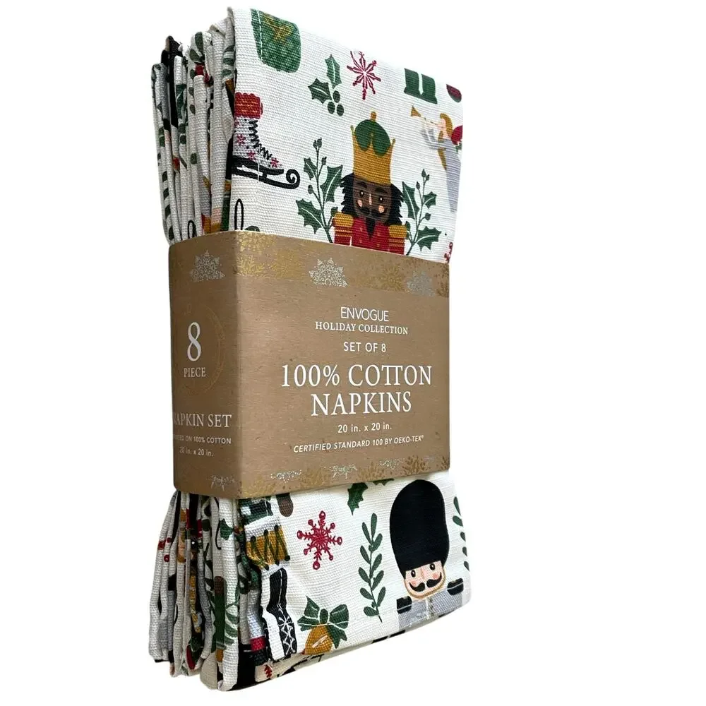 Envogue Christmas Nutcracker Dinner Napkins Set of 8 Holiday Cotton 20x20 NEW